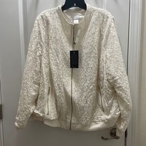Lane Collection Lace Bomber Jacket Ivory Gold Zipper Bomber Lightweight 28W